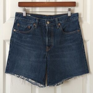 Levi's Premium 501 Classic Dark Wash High Rise Button Fly Cut Off Jean Shorts 27